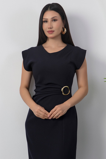 PULLIMM Crew Neck Buckle Gathered Dress Yzc25Y228
