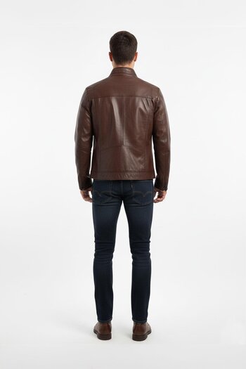 Deriderim Men's Genuine Leather Brown Coat