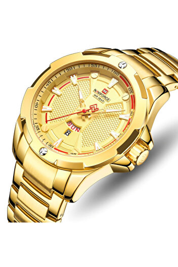 Naviforce Men's Watch Japanese Quartz Analog Steel Date Gold