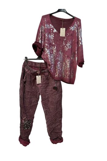 AGORATEKSTİL Women's Italian Vintage Suede Pants and Knitted Sweater Combination Made of Varaklı Knitwear