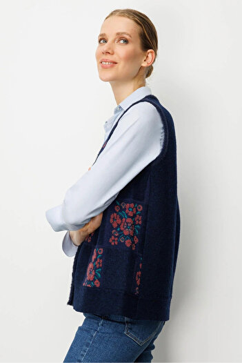 Desen Triko Women's Patchwork Floral Felt Wool Vest 24084 A.Laci-G.Kurusu