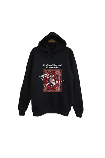 fame-stoned Μοτίβο - Χαλί - Υφαντό εμπριμέ Unisex 100% βαμβακερό μαύρο φούτερ με κουκούλα