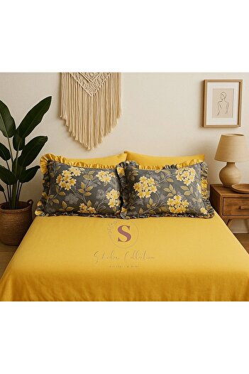 shules collection 100% Cotton Bed Sheet with Narcissus Flowers + 2Pcs Pillowcases