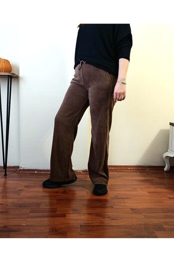 Butik Şans Elastic Waist Velvet Fabric Palazzo Trousers