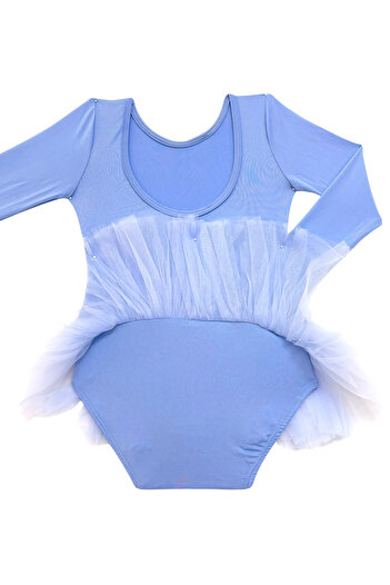 LULLY KİDS Girls' Blue Long Sleeve Tutu Skirted Ballet and Gymnastics Leotard