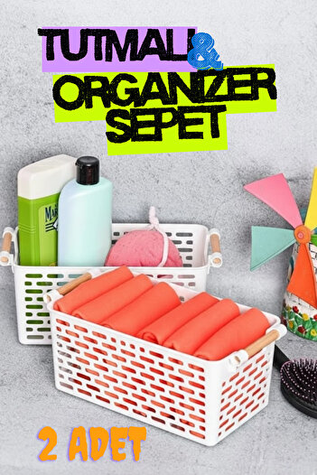 ego home 2 Pieces Wooden Handle Appearance White Color Plastic Kitchen |   Bathroom |   Item Organizer Basket Organizer Set