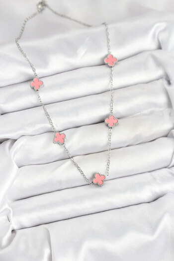 Mustran 316L Steel Chain Silver Color Pink Baby Boy Clover Women Necklace