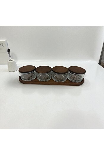 Kulvar 4-Piece Paşabahçe Timeless Glass Breakfast & Snack Set with Long Wooden Lid Tray