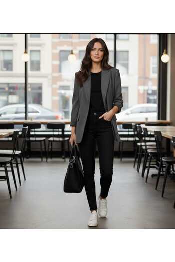 aytenli Oversize Double Striped Lined Buttoned Pocketed Long Blazer Jacket