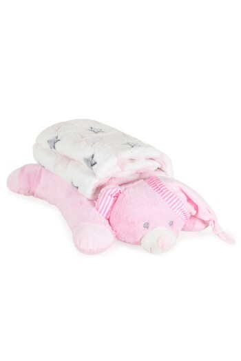 Cangaroo Set Baby Blanket and Pillow Sleepy bear pink 90x75 cm - Soft and Delicate Polyester, 0+ mon
