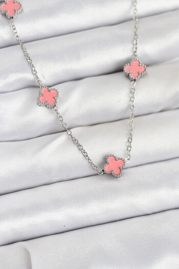 Mustran 316L Steel Chain Silver Color Pink Baby Boy Clover Women Necklace