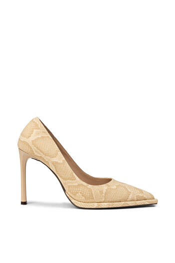 Deery Women's Beige Python Patterned Stiletto Heeled Shoes