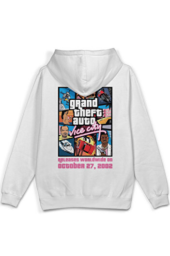 Overoz Gta Vice City Back Printed Hooded Oversize Sweatshirt Ecru Hoodie H1314