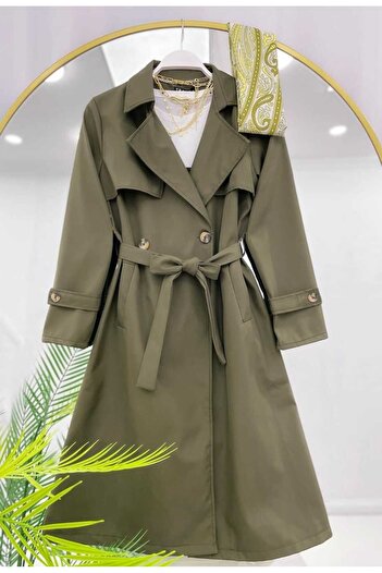 MODA VEDAT Double Buttoned Long Trench Coat with Windproof
