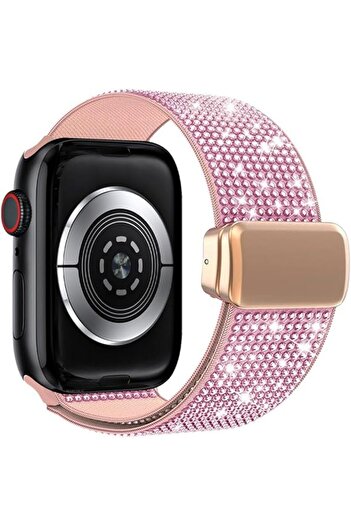 Margoun Elastic Watch Band Stretchy Nylon Strap for Apple Watch, Sparkle Nylon Strap, 49mm 45mm 44mm -Pink