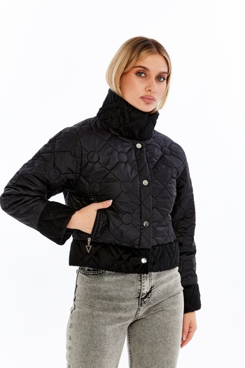 sehatex Women's Short Quilted Vest with Snap Fasteners, Pockets and Fur Lining