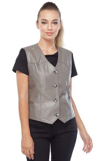 Deriza Genuine Leather Women's Leather Vest Taupe