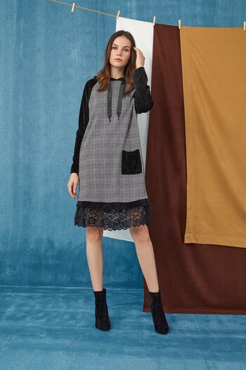 GİZZEY 20705 Women's Hooded Lace Detailed Dress