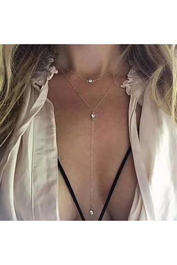 MisBoho Anti-Tarnish and Gold Color Crystal Stone Thin Chain Necklace