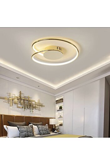 burenze Modern Luxury Plafonyer Tavan Led Avize Gold Sarı Büyük Boy Ledli Avize