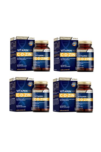 Nutraxin Vitamin Max - Vitamin C, Vitamin D and Zinc Supplement (60 Tablets X 4 Pieces)