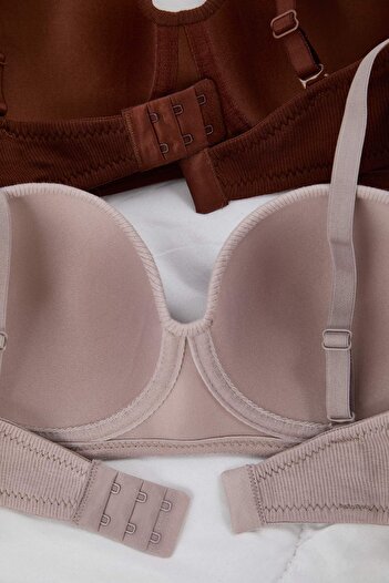 Trendyol Collection Καφέ-μινκ 2-pack Camisole Underwire Επίπεδο σταθερό καπάκι στράπλες σουτιέν THMAW26SU00006