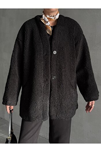 Laluvia Dunkelschwarze, gerade geschnittene, gewickelte Jacke – 7348