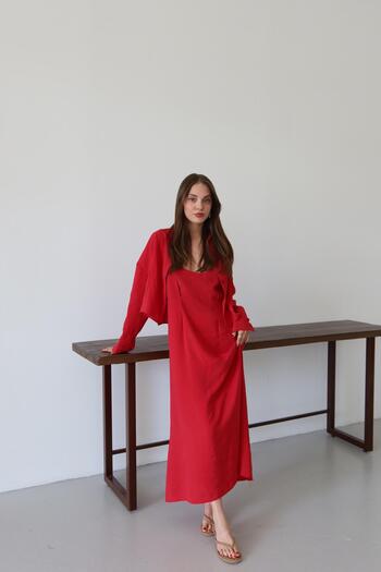 Laluvia Rotes Modal-Hemdkleid-Set
