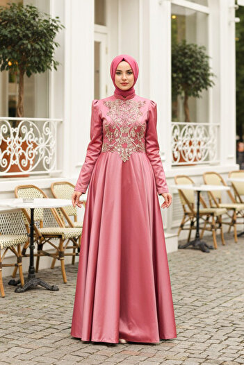 Neva Style Sequin Detailed Taffeta Tile Hijab Evening Dress 2308Krmt