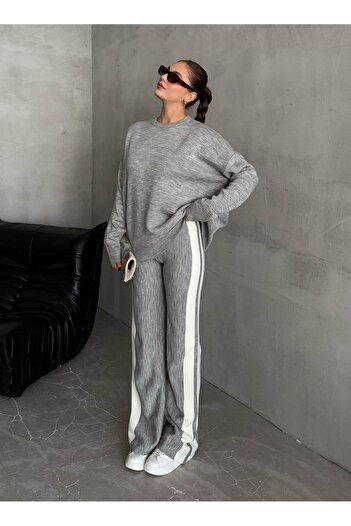 Laluvia Gray Helga Trousers Striped Knitwear Set