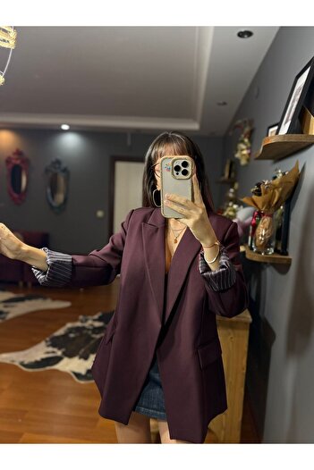 LUJJE Lined Striped Burgundy Blazer Jacket