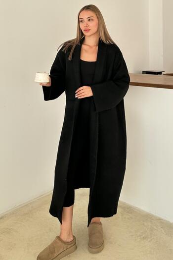 Olcay Oversize Thick Knitwear Long Cardigan Black 8274