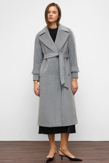 Olcay Reglan Sleeve Snap Closure Medium Length Coat Light Gray 3145