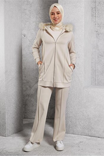 Alvina Fur Detailed Trousers Suit 45217