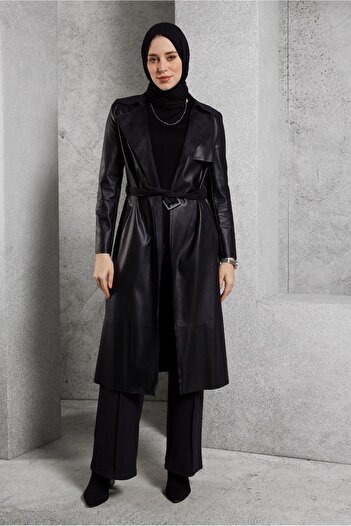 Alvina Faux Leather Belted Clothing - Çik 45277
