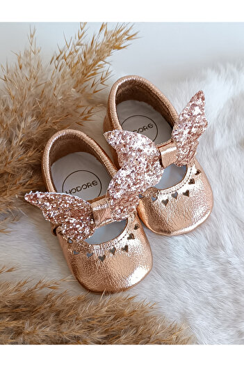 Hodore Alice Butterfly Stone Rose Genuine Leather Baby Moccasins