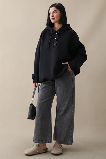 InStyle Sweat negru cu glugă cu guler snap