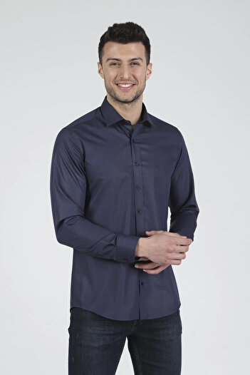 Daniel Bessi Μακρυμάνικο Slim Fit Basic Βαμβακερό Ανθρακί Κλασικό Ανδρικό Πουκάμισο