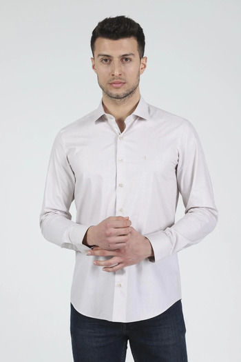 Daniel Bessi Μακρυμάνικο Slim Fit Basic Filafil Βαμβακερό Μπεζ Κλασικό Ανδρικό Πουκάμισο