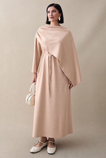 InStyle Beige Modal Dress with Shawl Detail