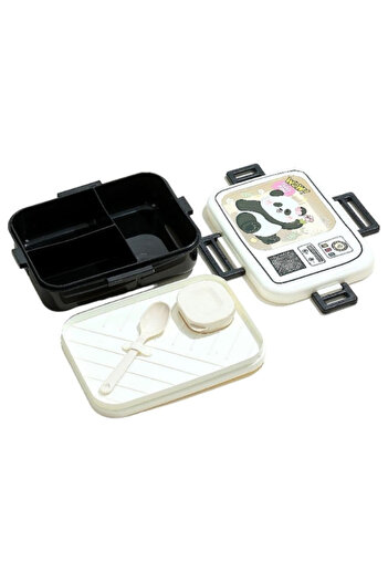Twisoo Dual Layer Bento Lunch Box with 3 Compartments – Microwaveable Retro Cartoon Lunch Containe