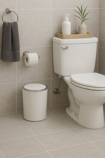 almital mobilya aksesuarları furniture accessories 6 Lt. Kitchen Bathroom Bin with Swinging Lid, White with Chrome Decor