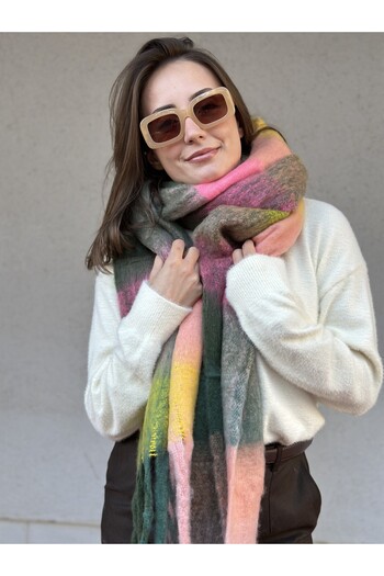 novon Angora Texture Color Block Thick Fringe Detailed Ultra Premium Soft Touch Viral Pinterest Scarf(220 X 40 cm)