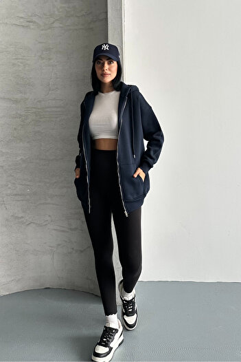 macharel jeans Оверсайз-футболка з капюшоном, 3 нитки, металева блискавка