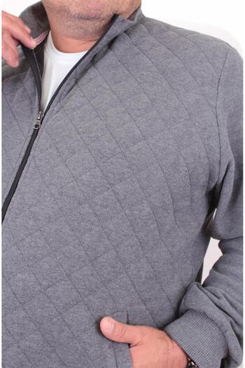 MocGrande Large Size Zippered Cardigan Diamond 23281 ANTHRACITE MELANGE