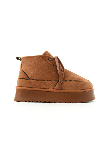 Cochines Κοντές γυναικείες μπότες Tan Suede - Φούτερ μέσα, χοντρή σόλα και κορδόνια