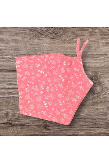 ESTA STORE Pink and White Leaf Patterned Tank Top with String Straps