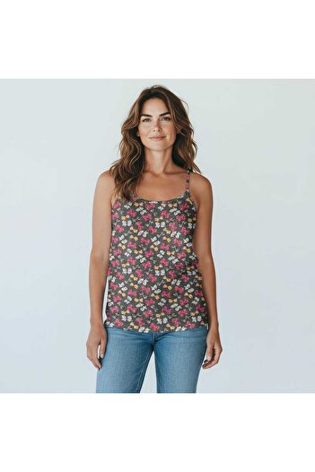 ESTA STORE Red and Gray Ribbon-Patterned Tank Top with Straps