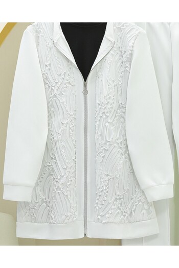 Modamorfo Scuba Suit with Zipper Front and Tulle Detail - White