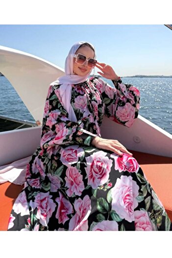 Jennyfer Yırtmaçlı Krep Kumaş Uzun Elbise